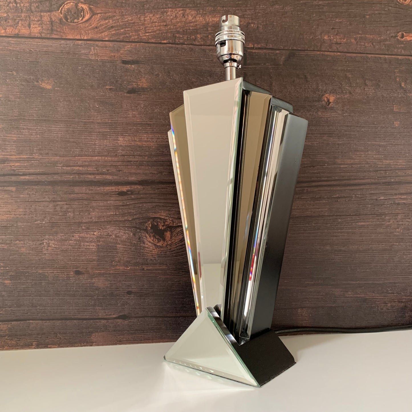 Vintage Art Deco Style Mirror Glass Table Lamp 1980s