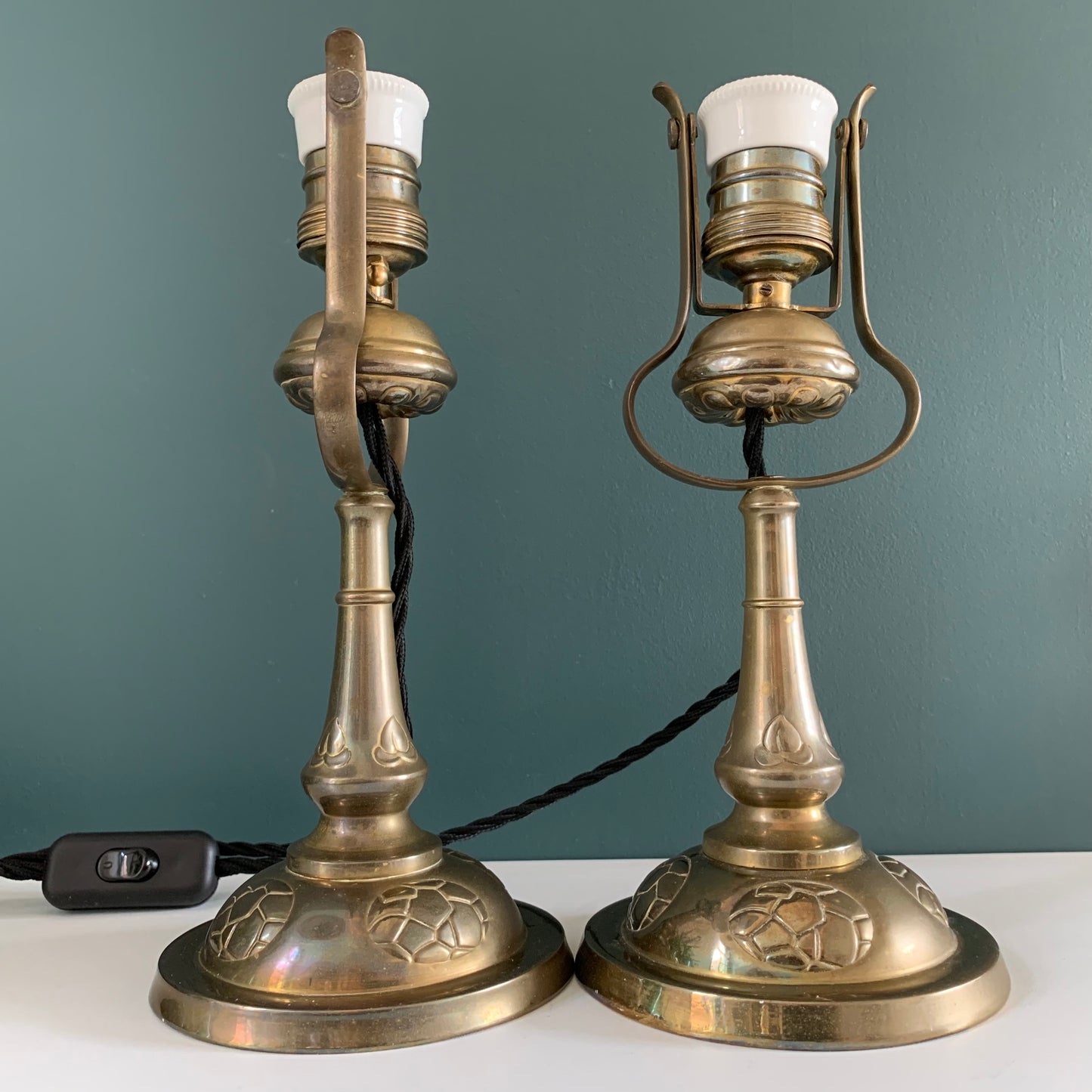 2x Vintage Danish Brass Table Lamps Ships Light Retro Vintage Art Deco Lighting