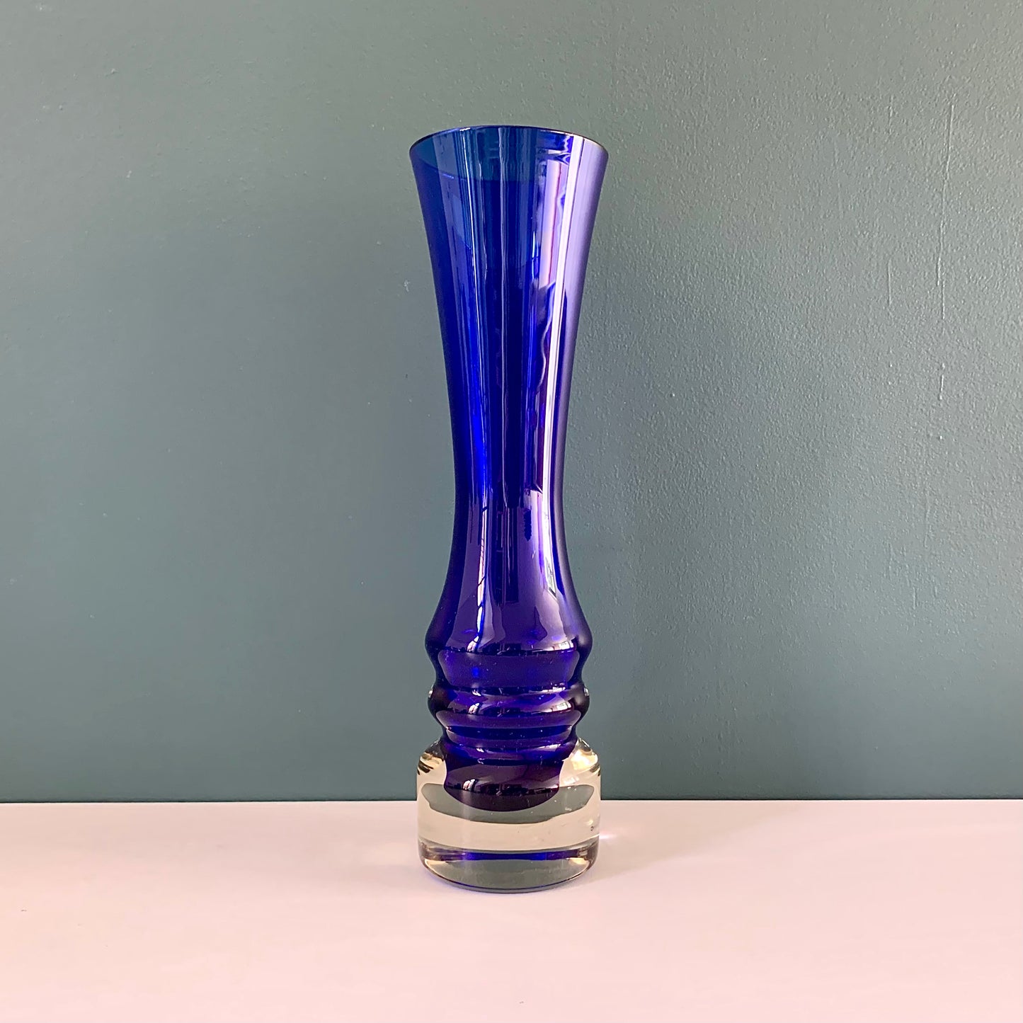 SEA Glasbruk Cobalt Blue Glass Bud Vase 1960s 1970s Kosta Retro Scandinavian