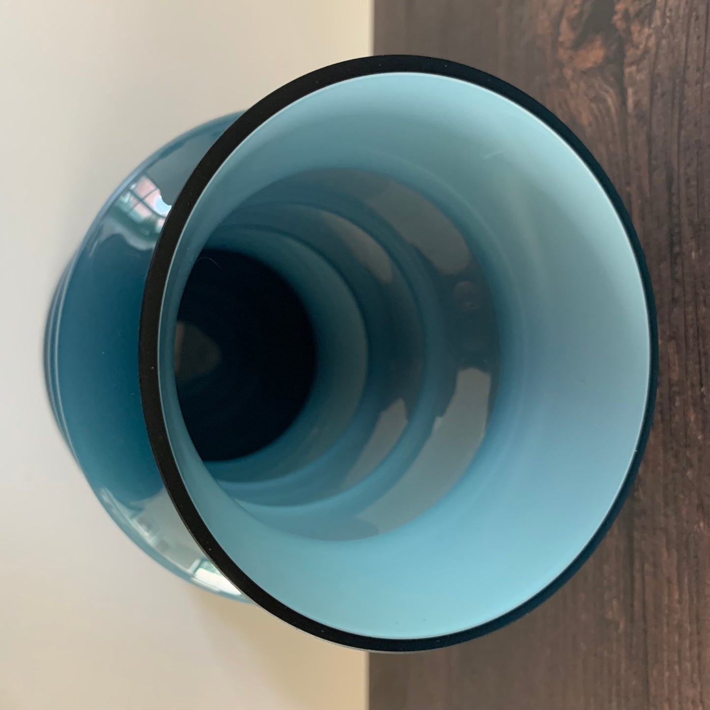Aseda Swedish Blue Hooped Glass Vase Petrol Turquoise 1960s 1970s Retro