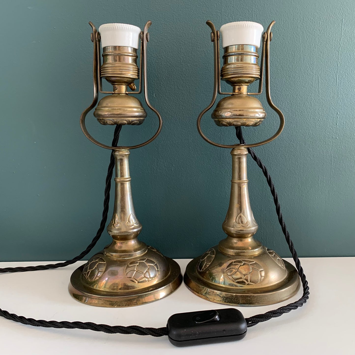 2x Vintage Danish Brass Table Lamps Ships Light Retro Vintage Art Deco Lighting