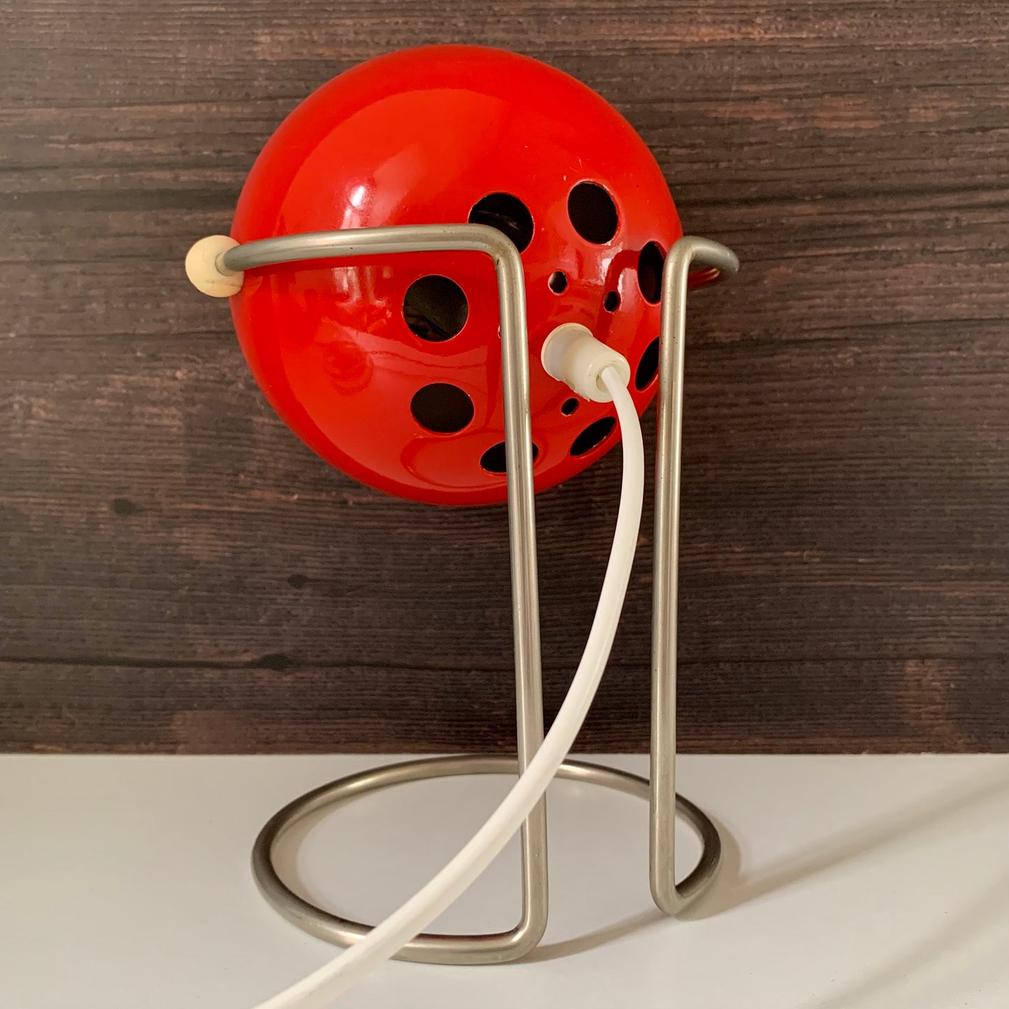 Vintage Red Danish Ball Table Desk Lamp Enamel 1970s Space Age Atomic Era