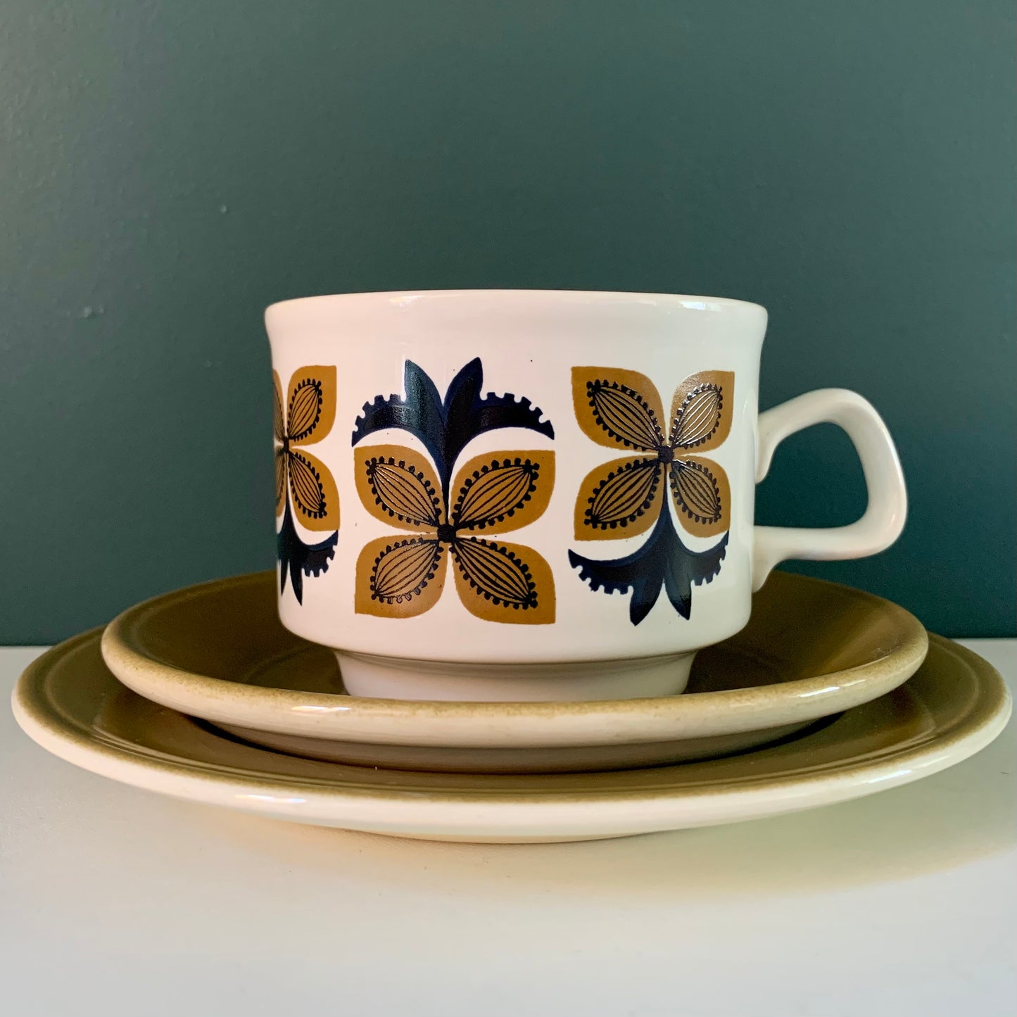 Staffordshire Potteries Ceramic ‘Trio’ Tea/Coffee Cup & Side Plate British English 1960s 1970s Gifts Presents