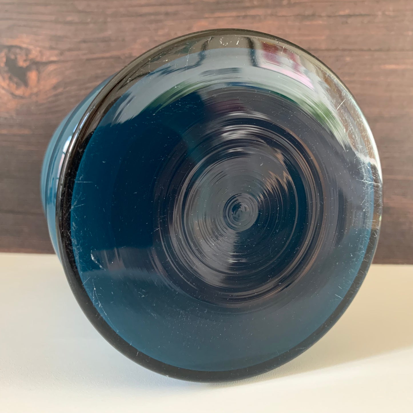 Aseda Swedish Blue Hooped Glass Vase Petrol Turquoise 1960s 1970s Retro