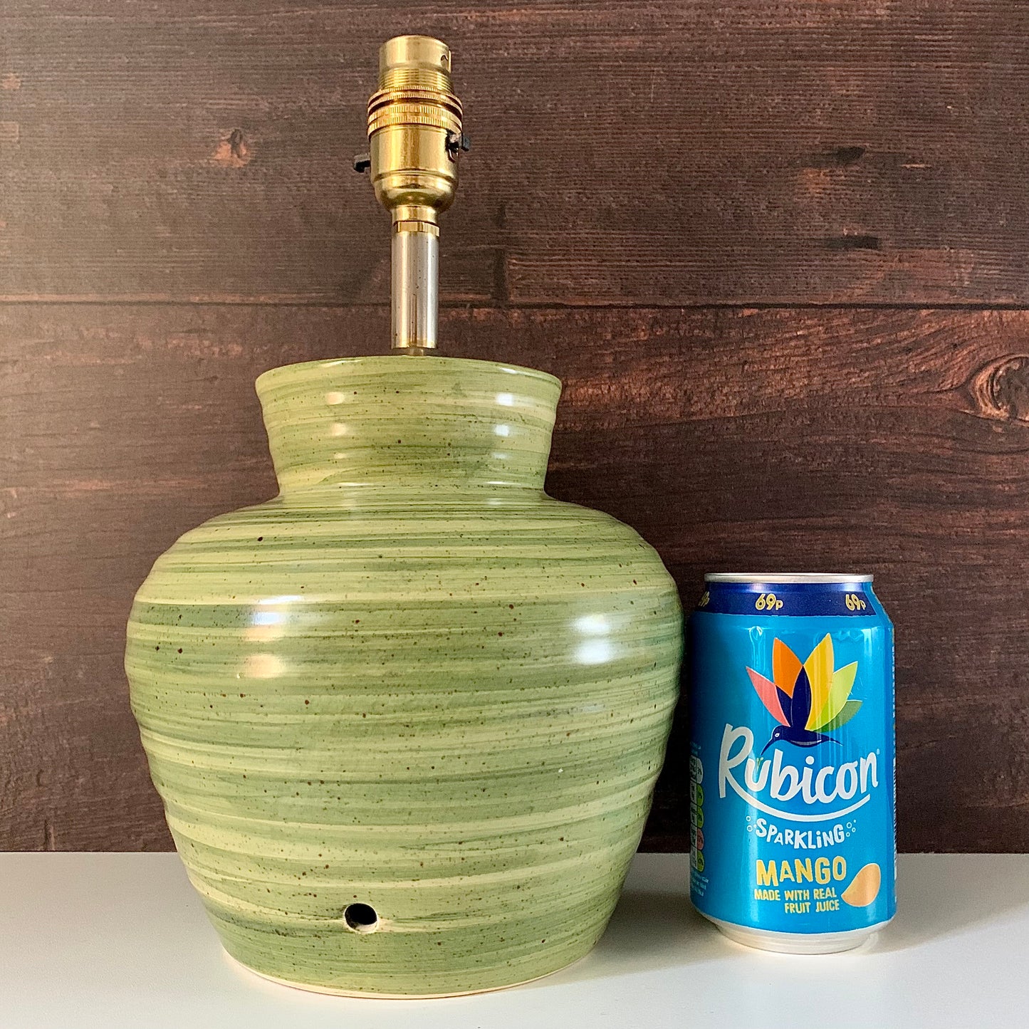 Mid Century Kabaka Pottery Striped Green Ceramic Table Lamp Retro