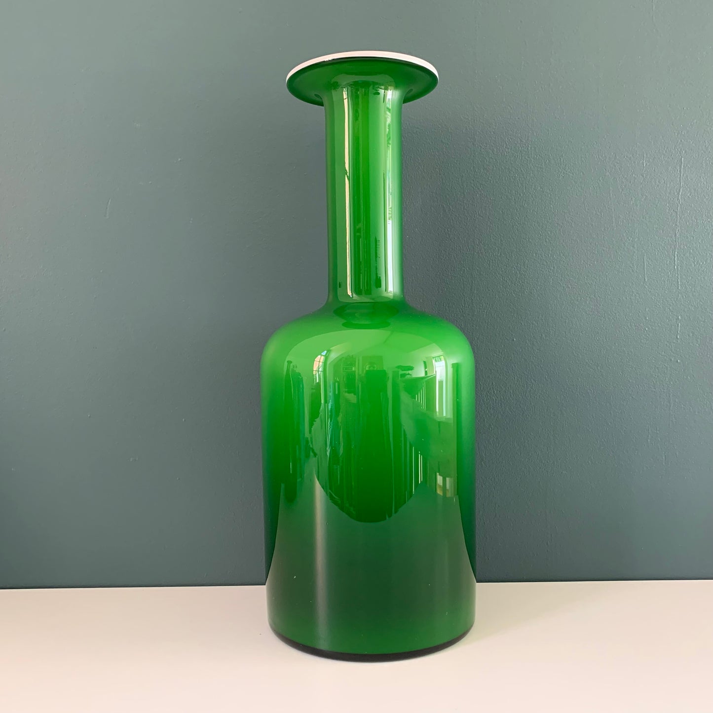 Holmegaard Green Cased Glass Otto Brauer Gulvvase Danish Design 1960s Gul Vase
