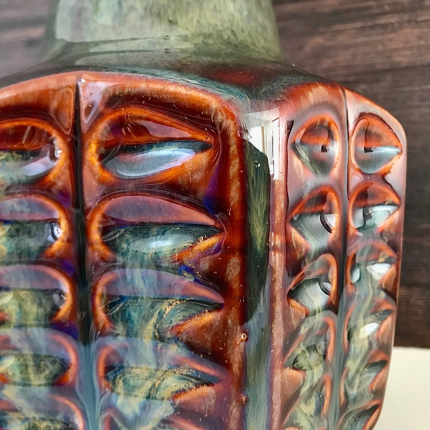 Soholm Amber Green Danish Ceramic Table Lamp Vintage 1960s Retro Boho Scandi