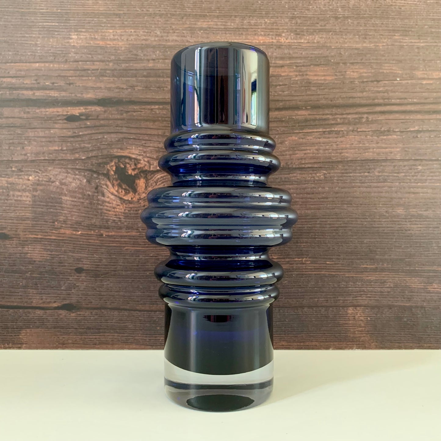 Riihimaki Cobalt Blue Glass Vase Tulppaani Tamara Aladin Vintage 1970s Space Age