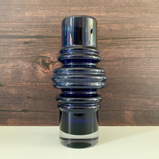 Riihimaki Cobalt Blue Glass Vase Tulppaani Tamara Aladin Vintage 1970s Space Age