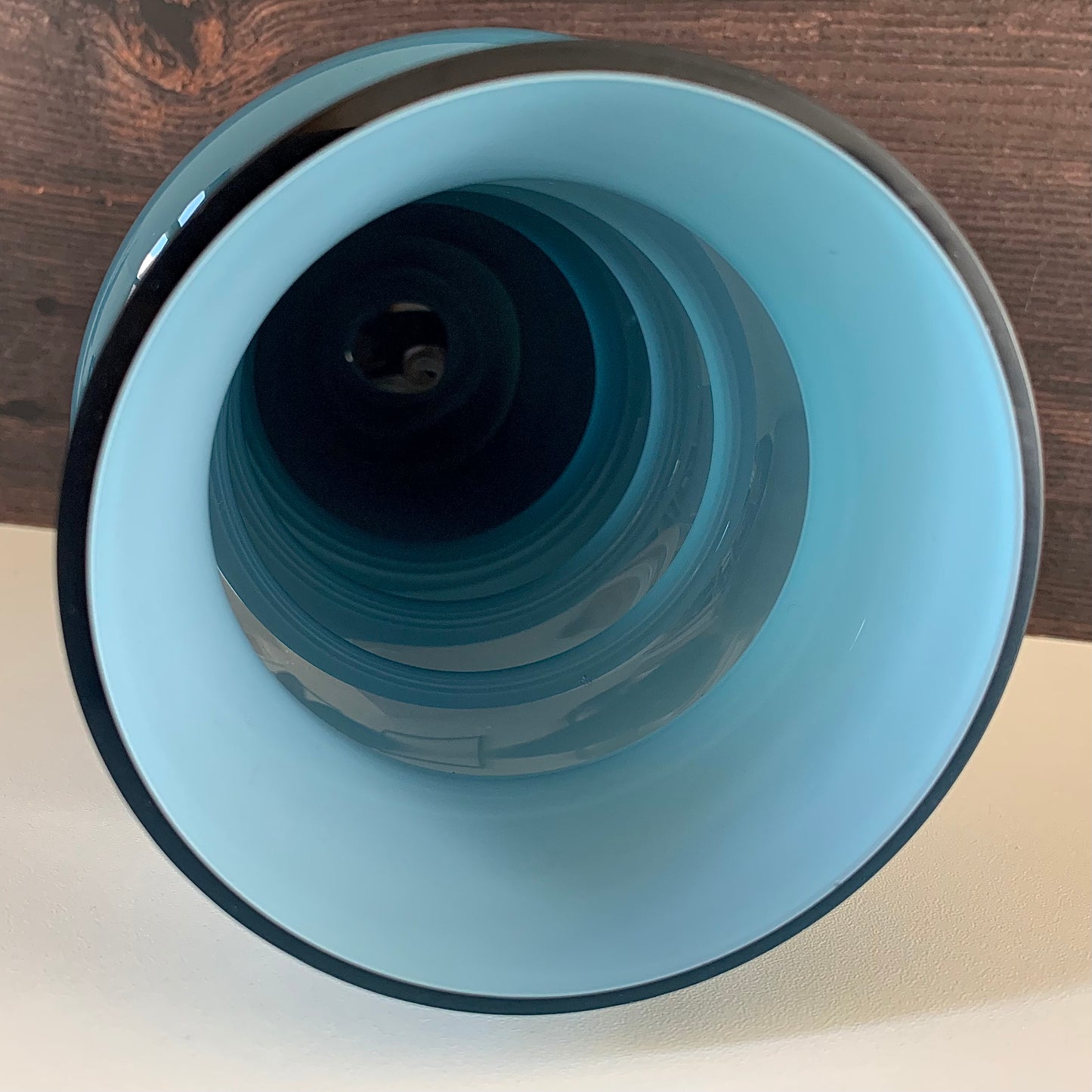 Aseda Swedish Blue Hooped Glass Vase Petrol Turquoise 1960s 1970s Retro