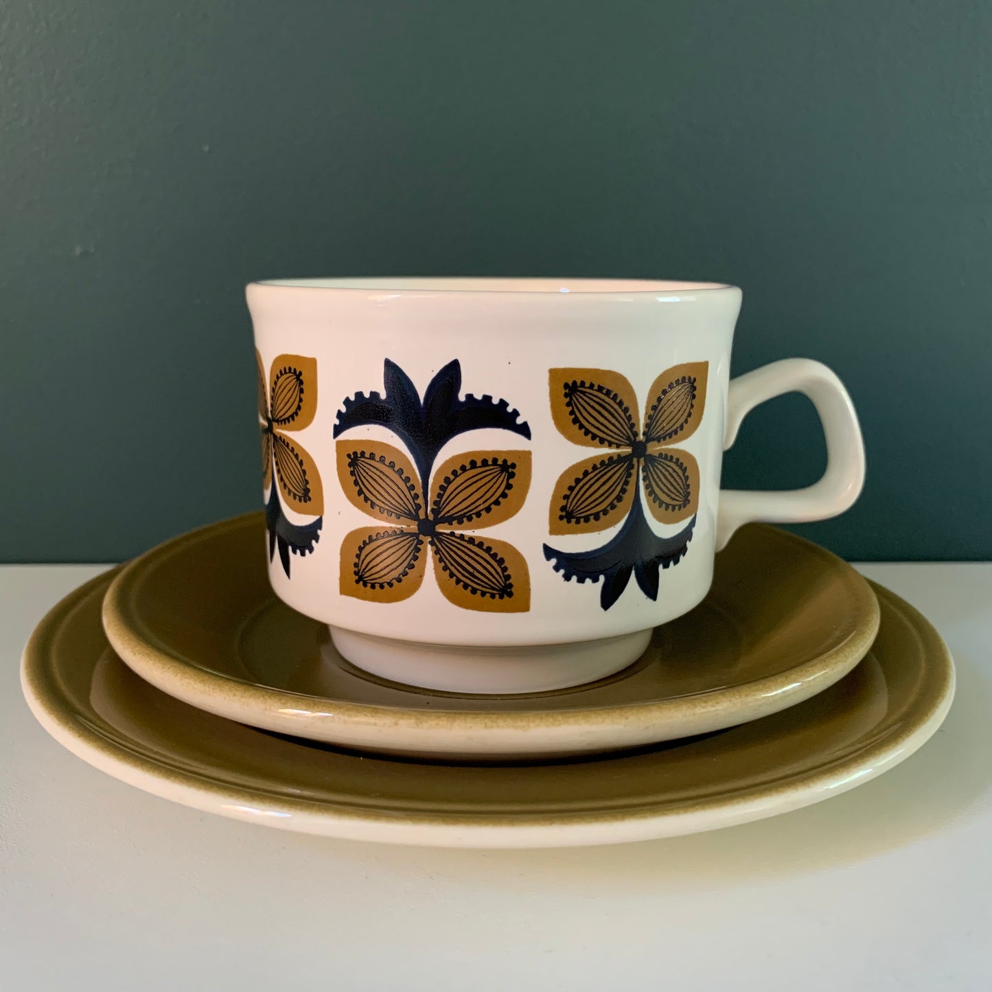 Staffordshire Potteries Ceramic ‘Trio’ Tea/Coffee Cup & Side Plate British English 1960s 1970s Gifts Presents