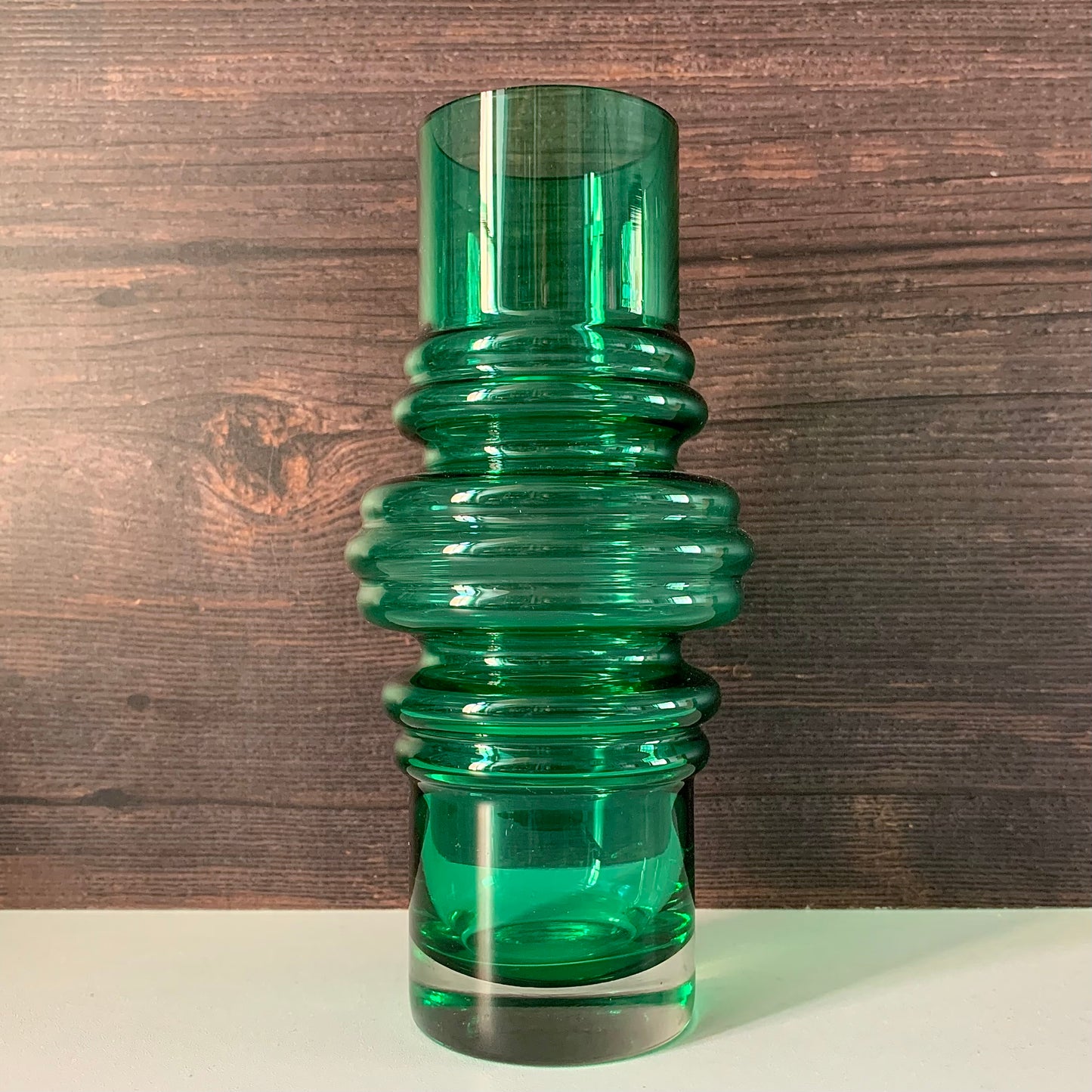 Riihimaki Green Glass Vase Tulppaani Tamara Aladin Vintage 1970s Space Age Sputnik