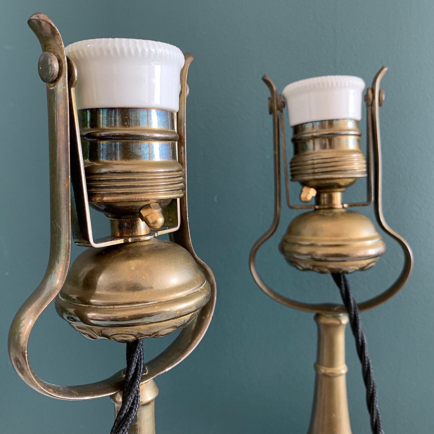 2x Vintage Danish Brass Table Lamps Ships Light Retro Vintage Art Deco Lighting