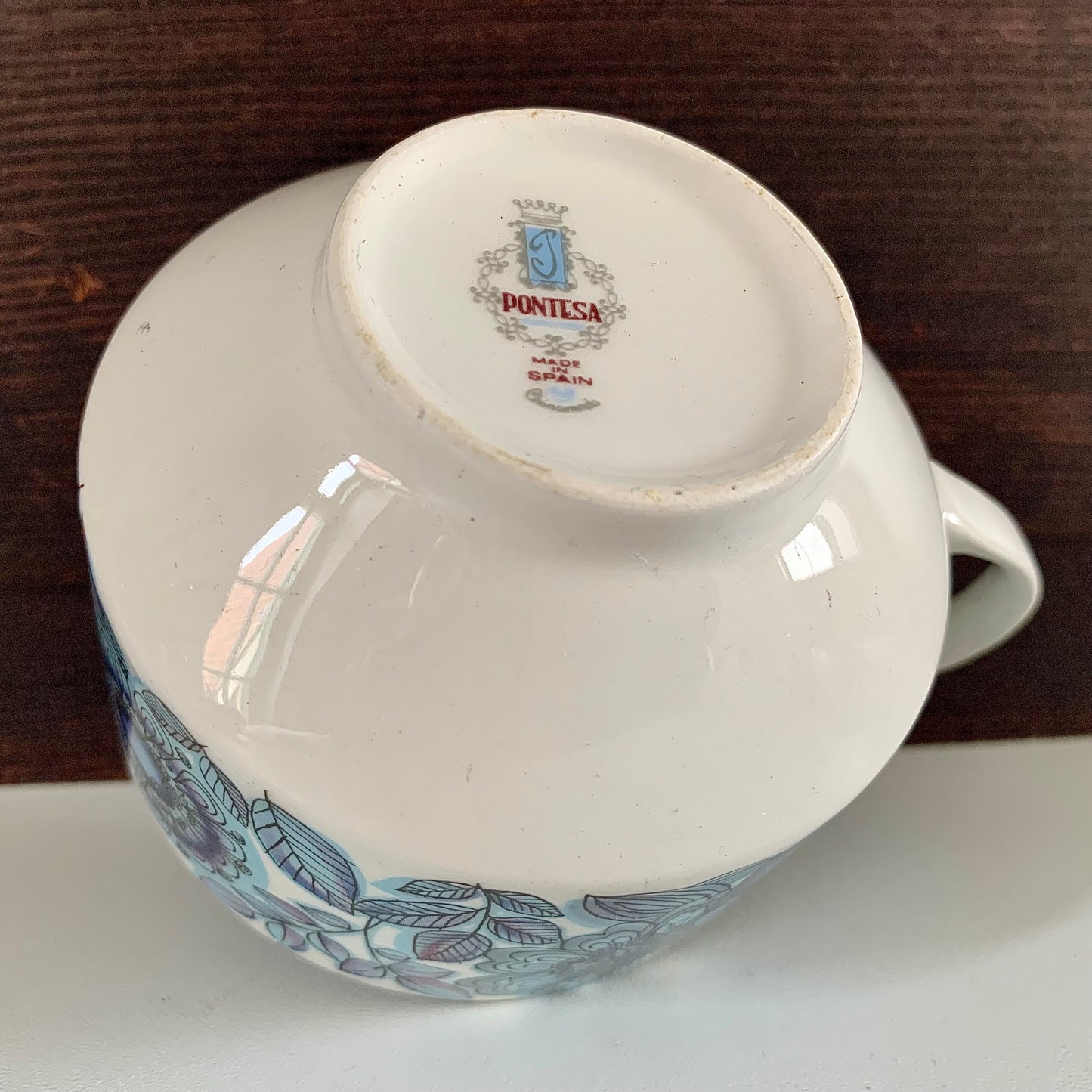 Vintage Pontesa Spain Blue Toledo Ceramic Cups & Saucers 1960s 1970s Gifts Presents