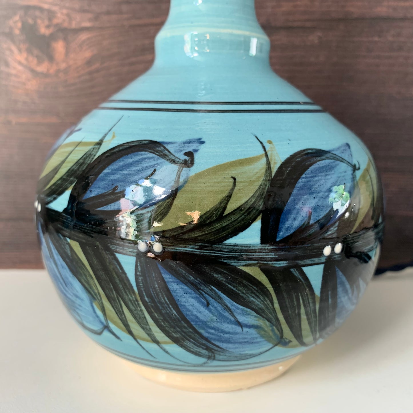 Mid Century Alvingham Pottery British Teal Blue Ceramic Table Lamp Retro