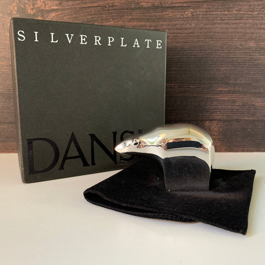 Boxed Dansk Designs Silver Polar Bear Paperweight With Velvet Pouch