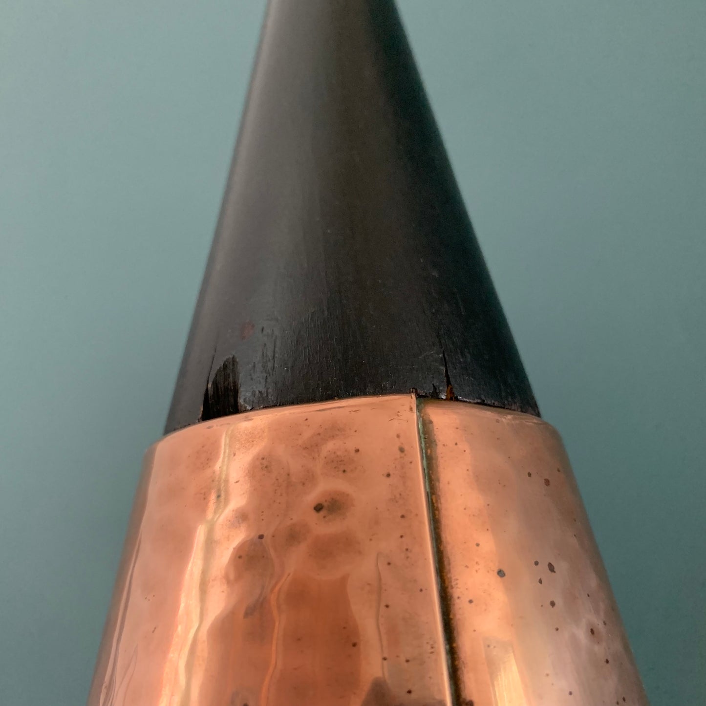 Mid Century Danish Solid Hammered Copper Cone Pendant Lamp Ceiling Light Scandinavian Industrial