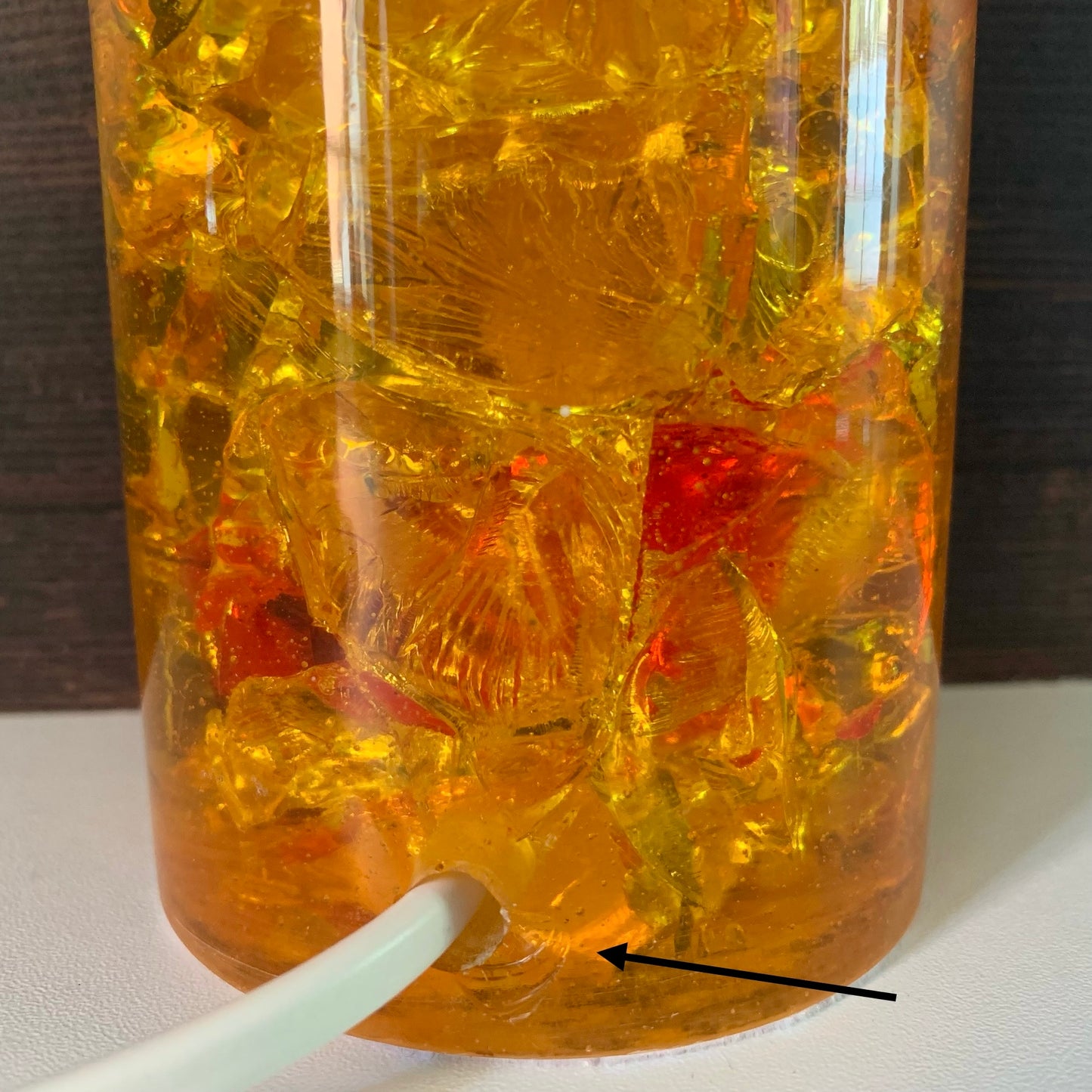 Shattaline British Yellow Orange Table Lamp Cracked Resin Crushed Ice Vintage Retro Atomic Era Shatterline