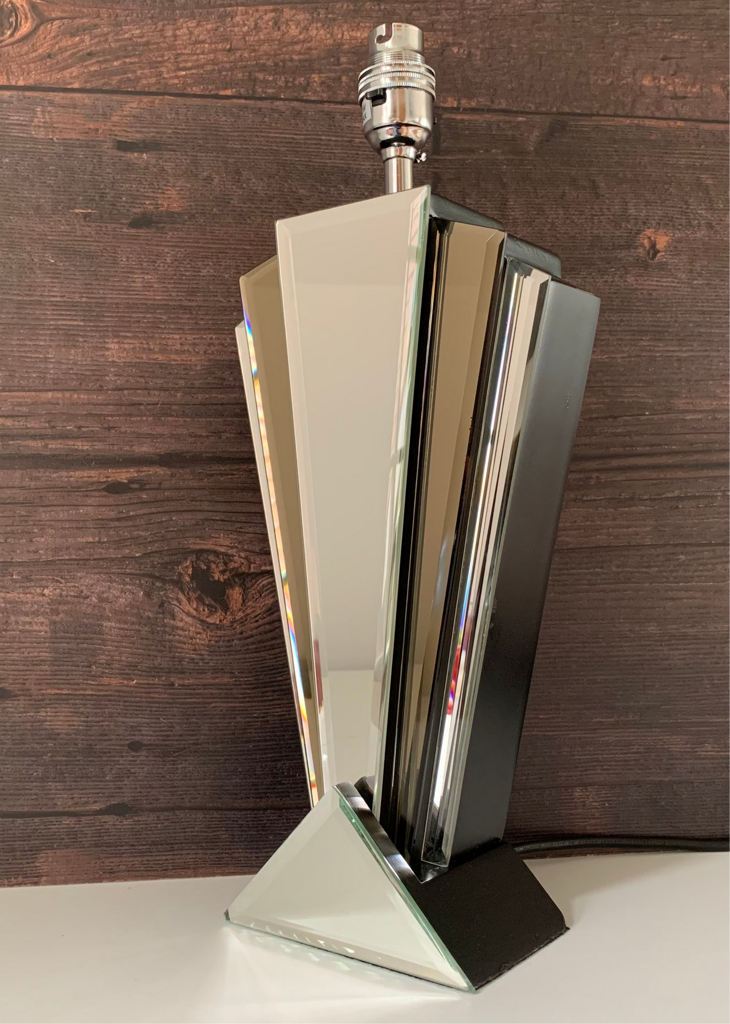 Vintage Art Deco Style Mirror Glass Table Lamp 1980s