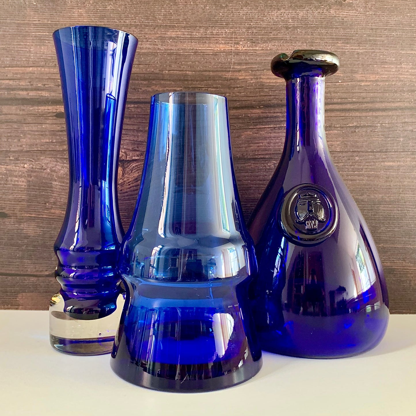 Vintage Riihimaki Finnish Blue Piippu Glass Vase