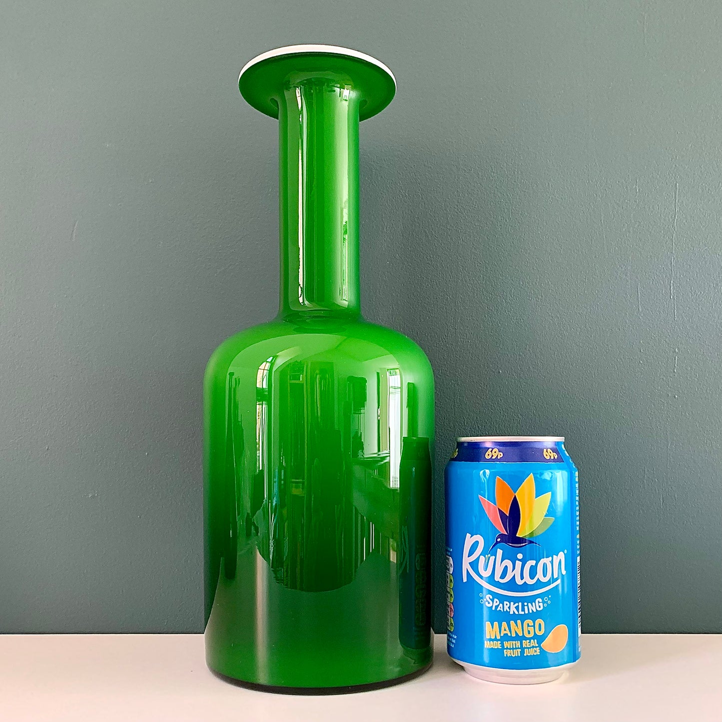 Holmegaard Green Cased Glass Otto Brauer Gulvvase Danish Design 1960s Gul Vase