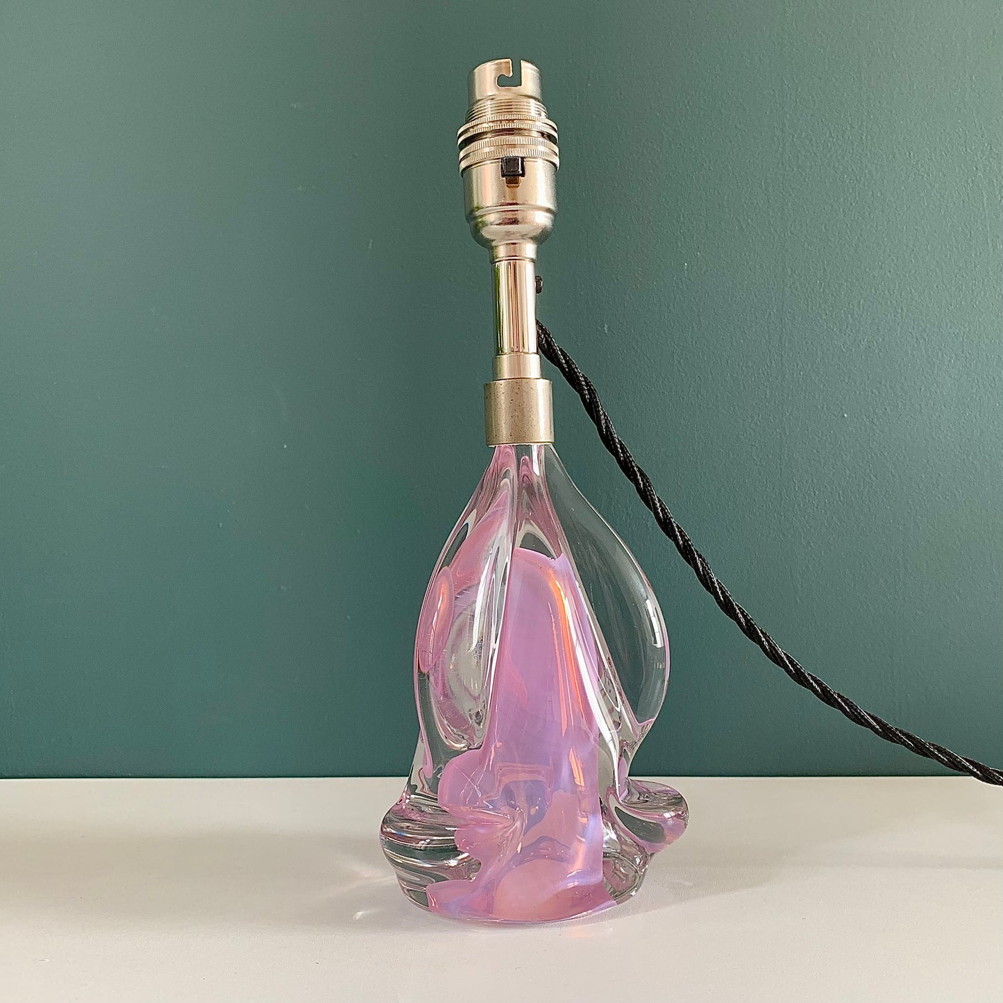 Vintage Pink Glass Table Lamp 1960s 1970s Val St Lambert Murano