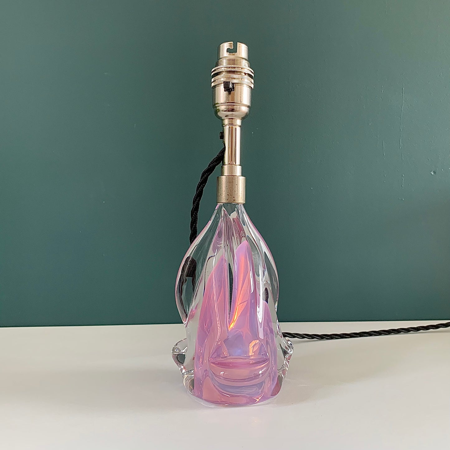 Vintage Pink Glass Table Lamp 1960s 1970s Val St Lambert Murano