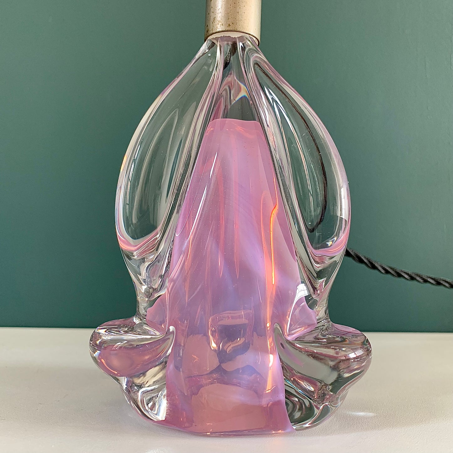 Vintage Pink Glass Table Lamp 1960s 1970s Val St Lambert Murano