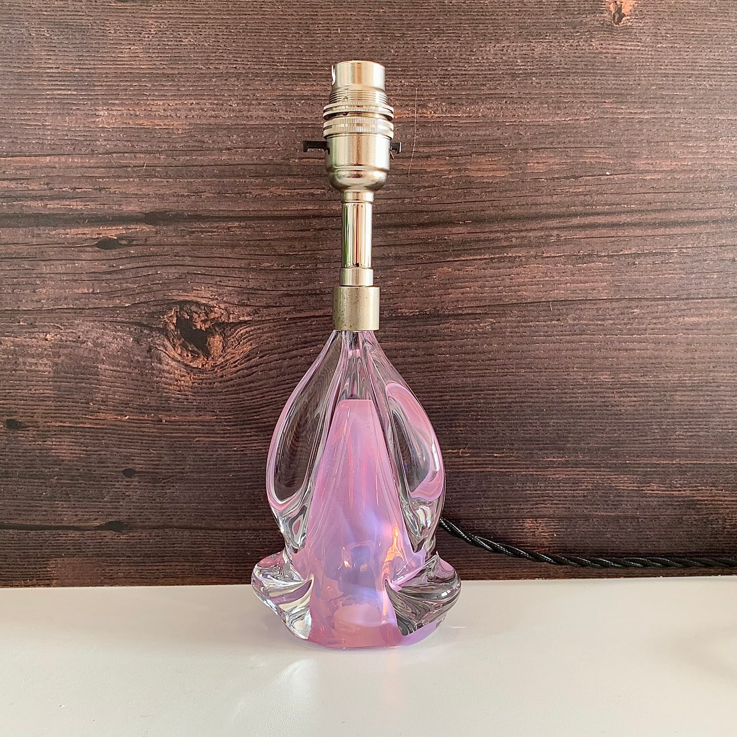 Vintage Pink Glass Table Lamp 1960s 1970s Val St Lambert Murano