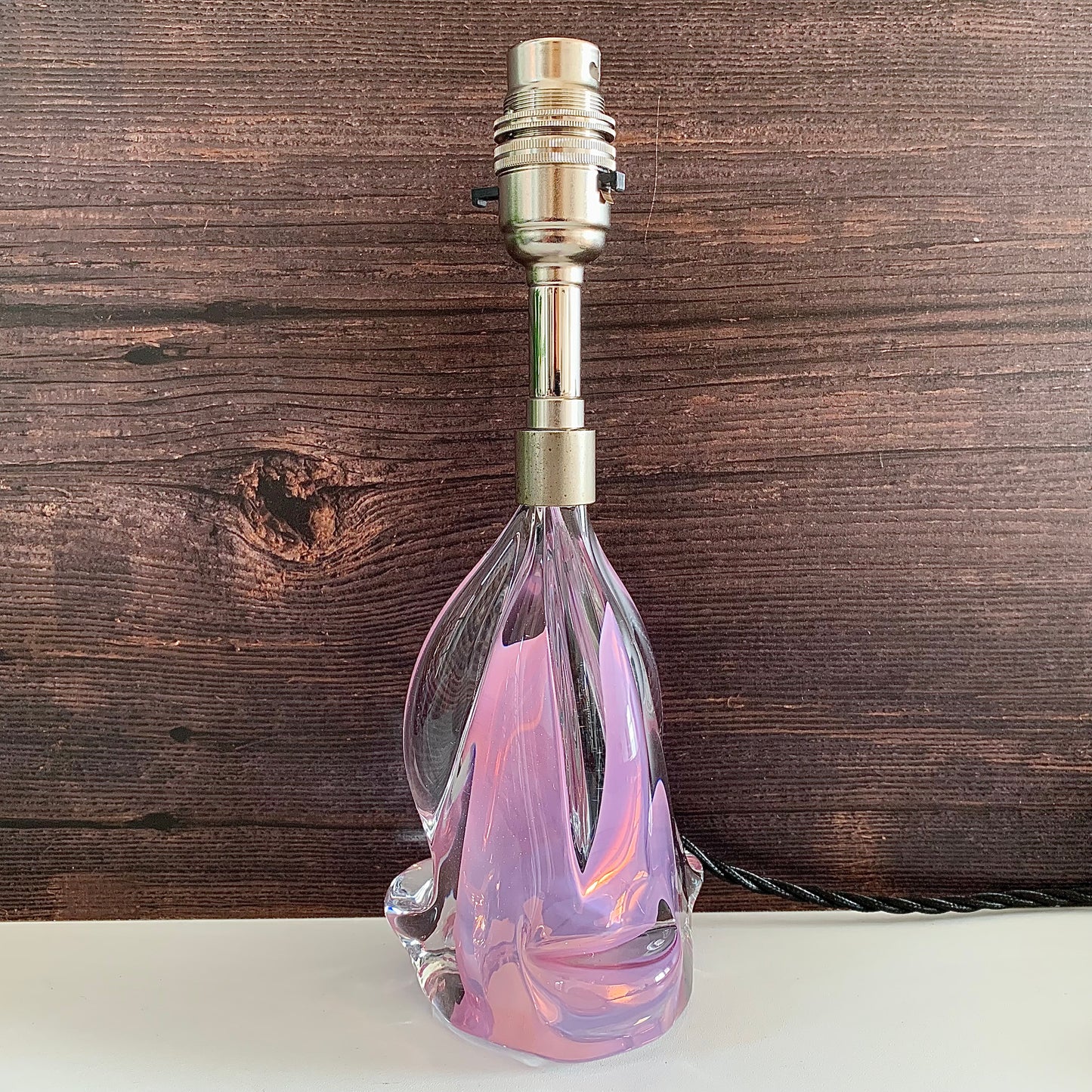 Vintage Pink Glass Table Lamp 1960s 1970s Val St Lambert Murano