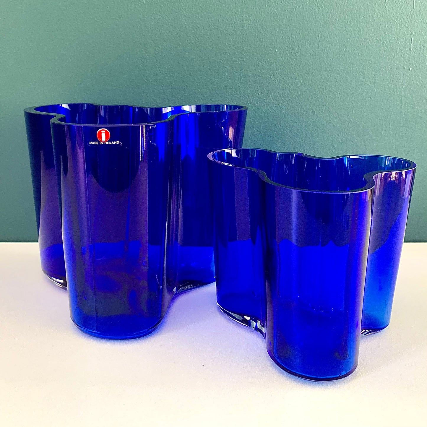 Vintage Iittala Alvar Aalto Savoy Blue Glass Vase Limited 98mm