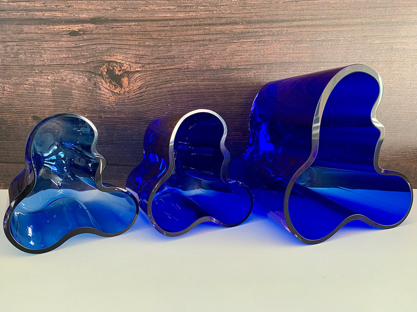 Vintage Iittala Alvar Aalto Savoy Blue Glass Vase Limited 98mm