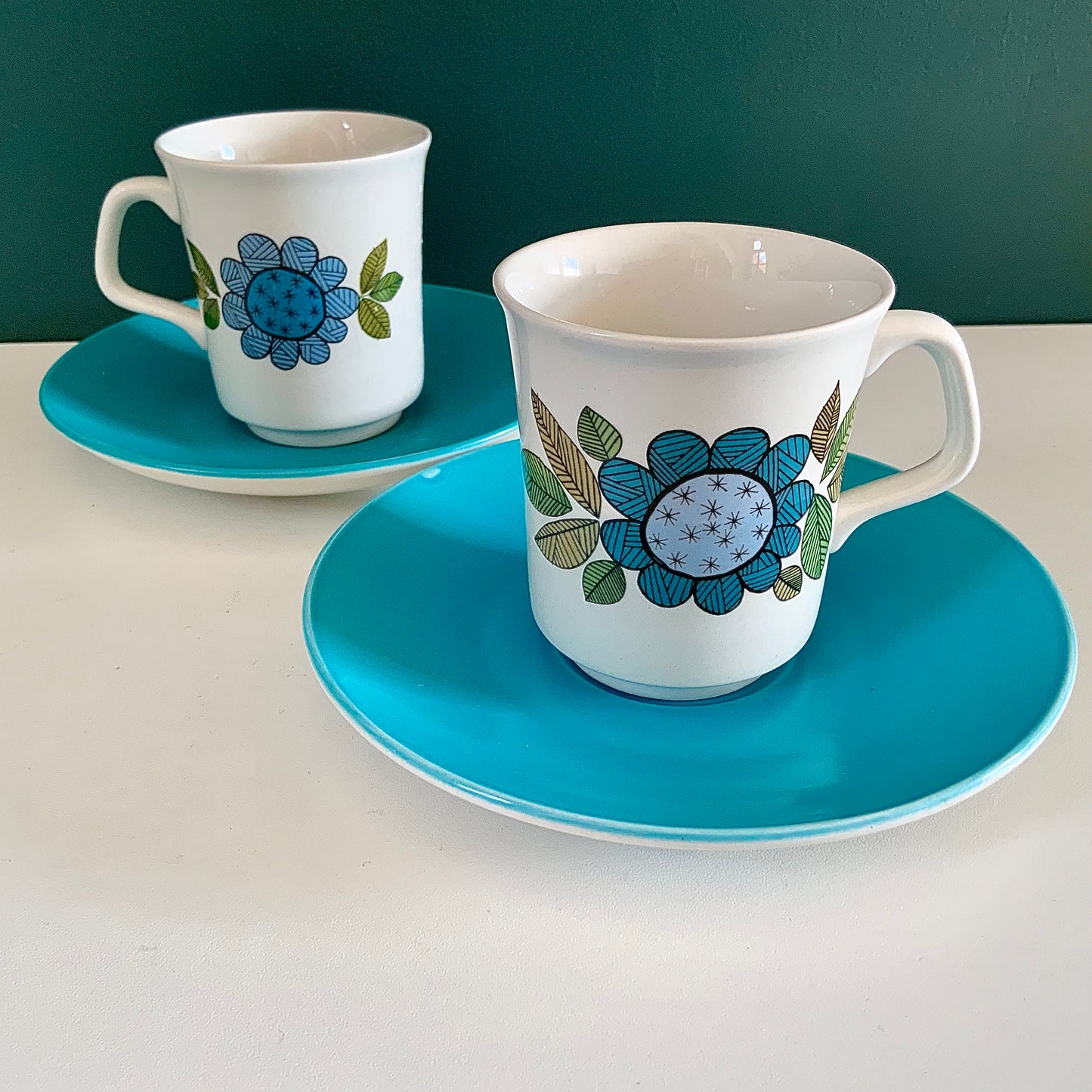 J&G Meakin Topic Blue Ceramic Espresso Cups & Saucers British English 1960s 1970s Gifts Presents