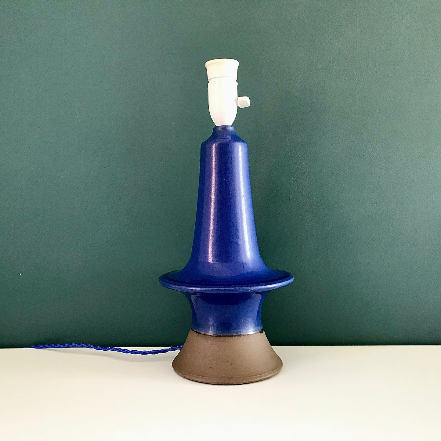 LARGE Danish Haresfur Pottery Blue UFO Table Lamp Palshus Ceramic Vintage Retro Atomic Era Design