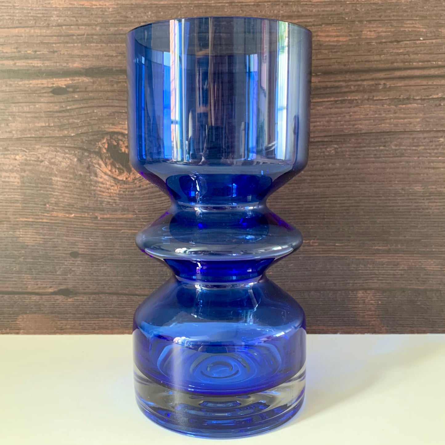 Riihimaki Blue Glass Vase Tamara Aladin 1472 Vintage 1960s 1970s Scandinavian Finnish Retro