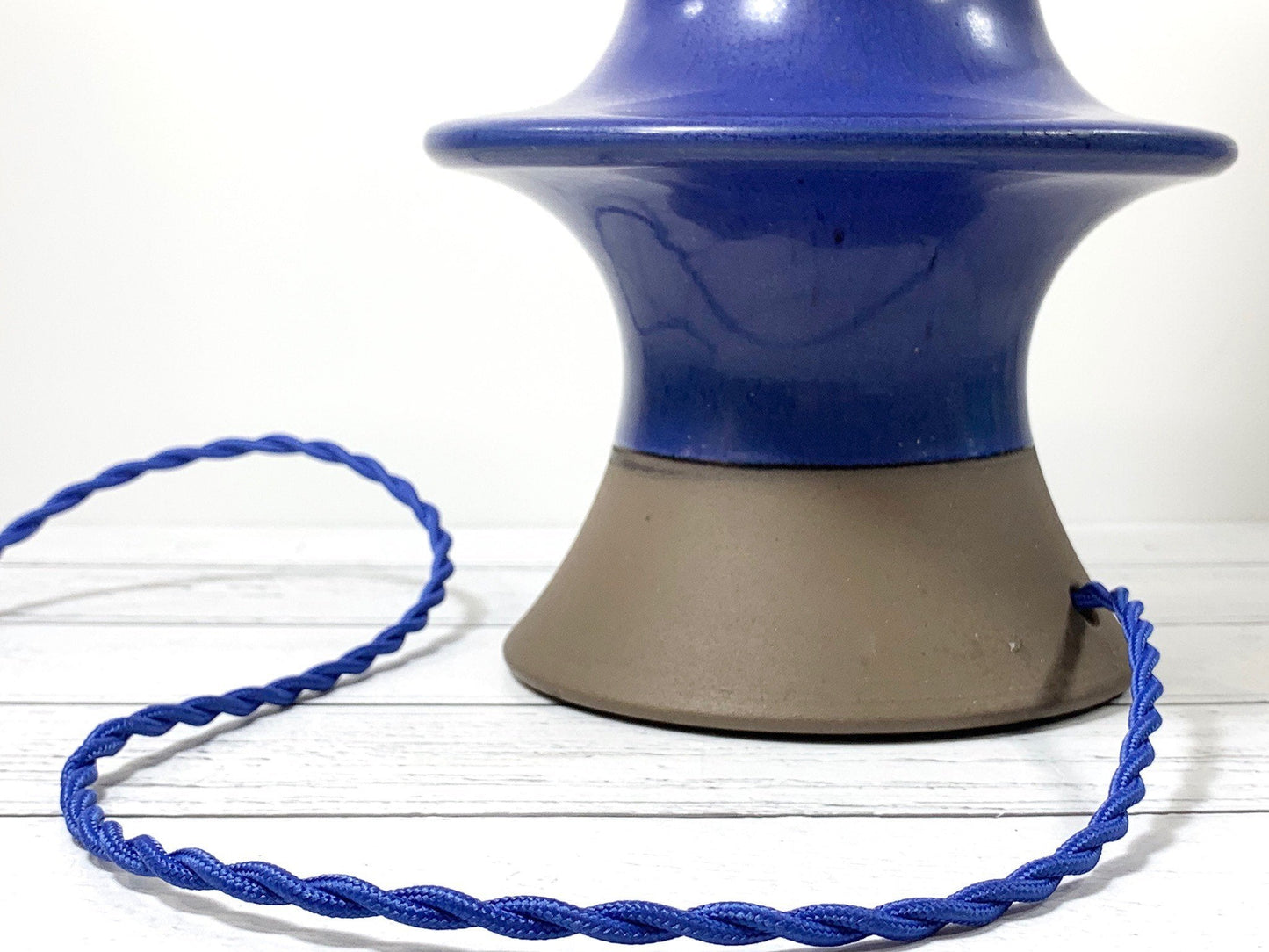 Danish Haresfur Pottery Blue UFO Table Lamp Palshus Ceramic Vintage Scandinavian Lighting Retro Atomic Era Design - Scandiwegians