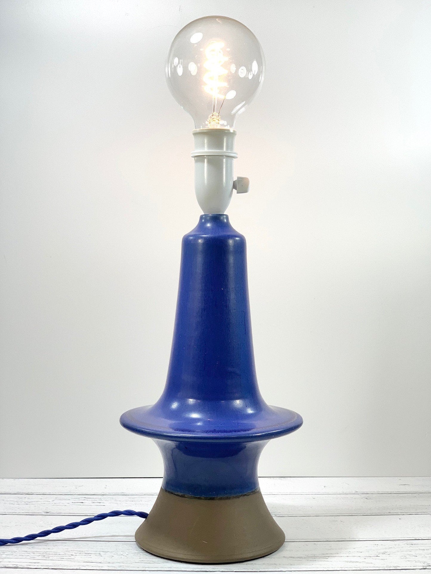 Danish Haresfur Pottery Blue UFO Table Lamp Palshus Ceramic Vintage Scandinavian Lighting Retro Atomic Era Design - Scandiwegians