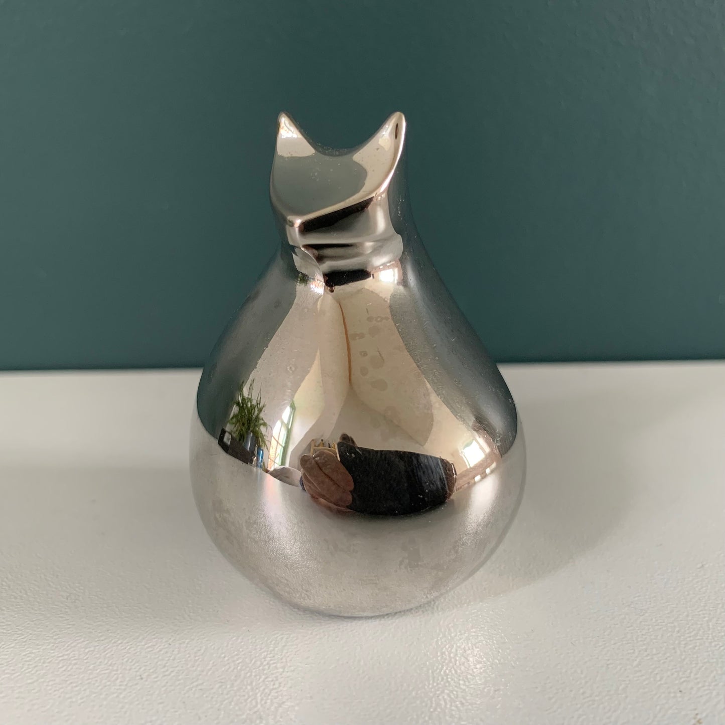 Boxed Dansk Designs Silver Cat Paperweight Swedish Danish Retro Vintage Office Job Work