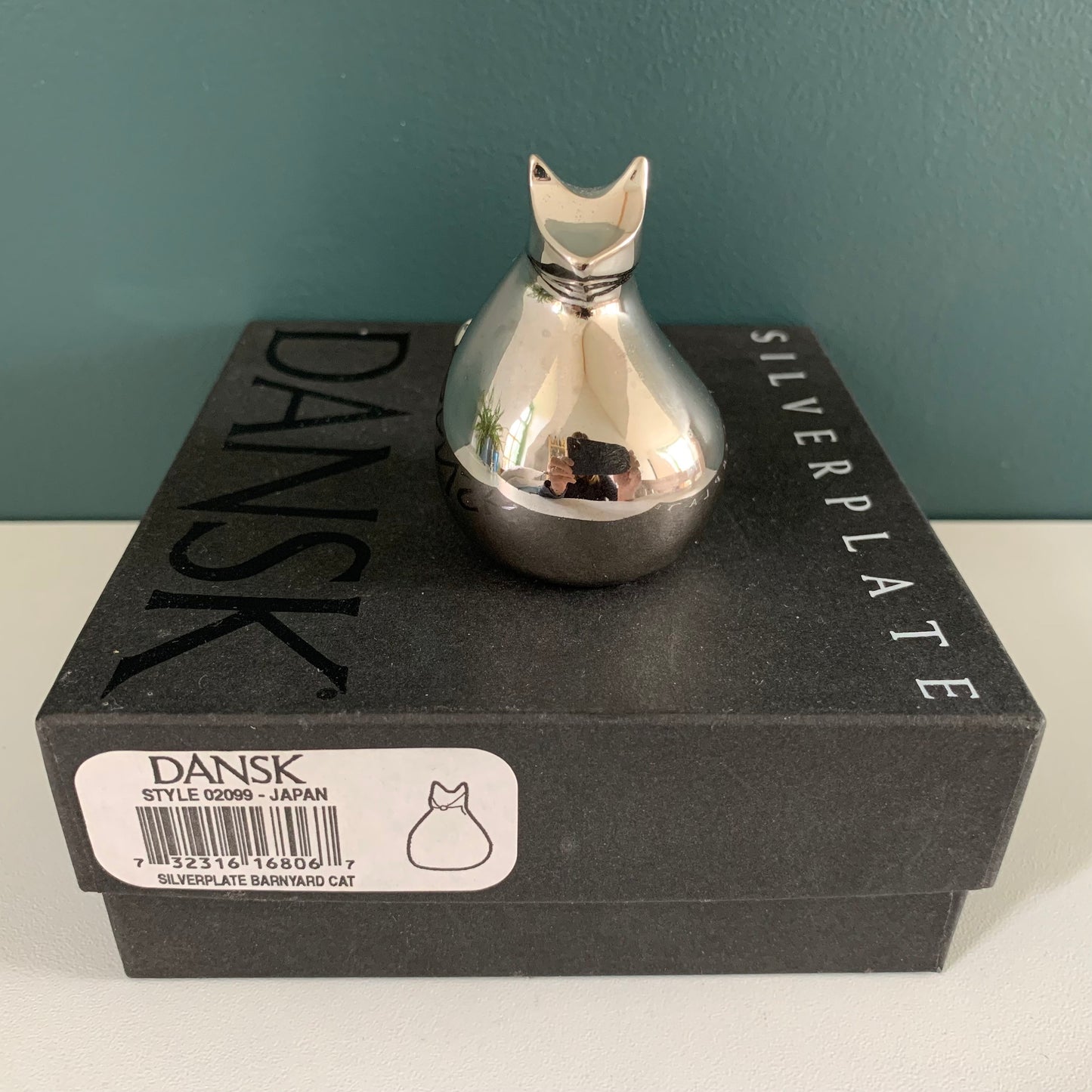 Boxed Dansk Designs Silver Cat Paperweight Swedish Danish Retro Vintage Office Job Work