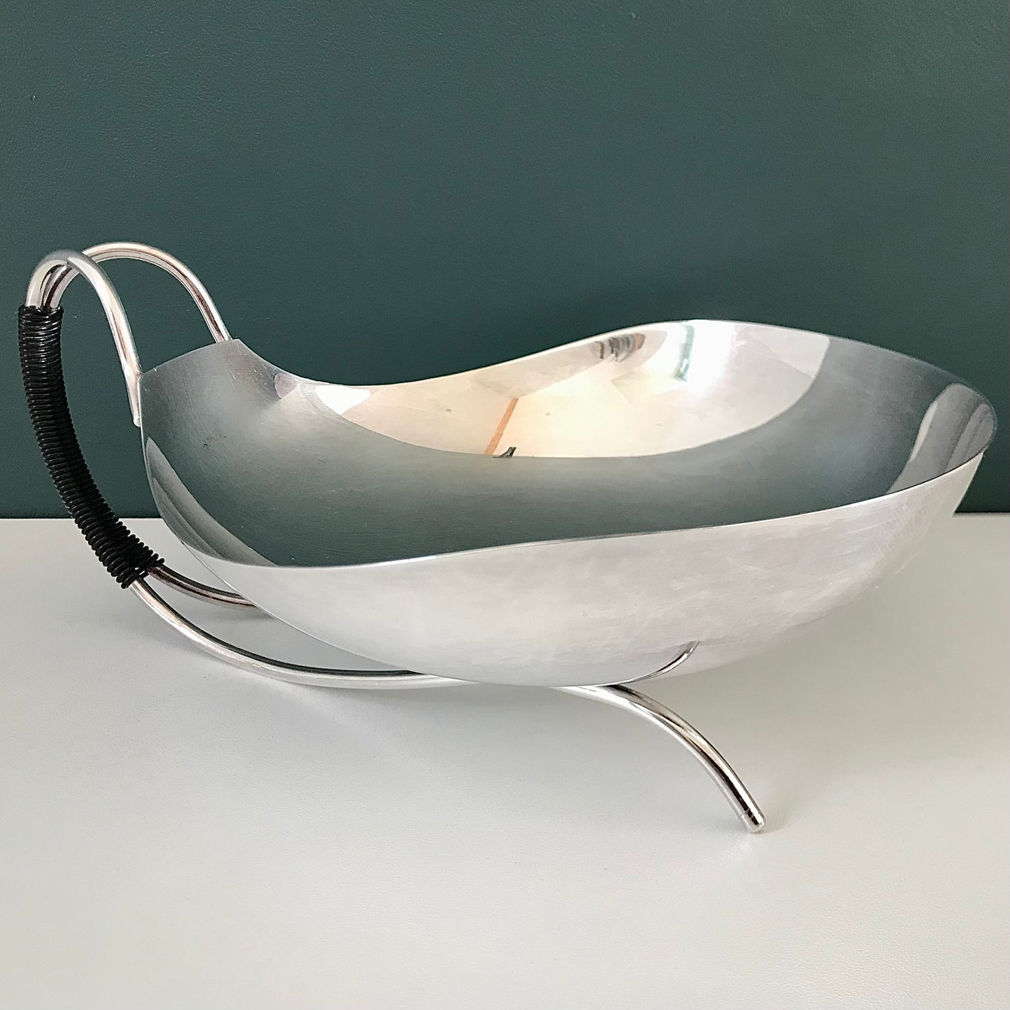 Vintage Deco Style Danish Silver Rattan Dish