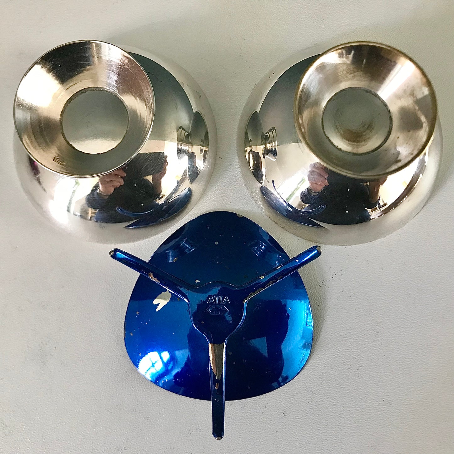 Vintage Scandinavian Silver Enamel Candle Holders 1950s 1960s Danish Norwegian