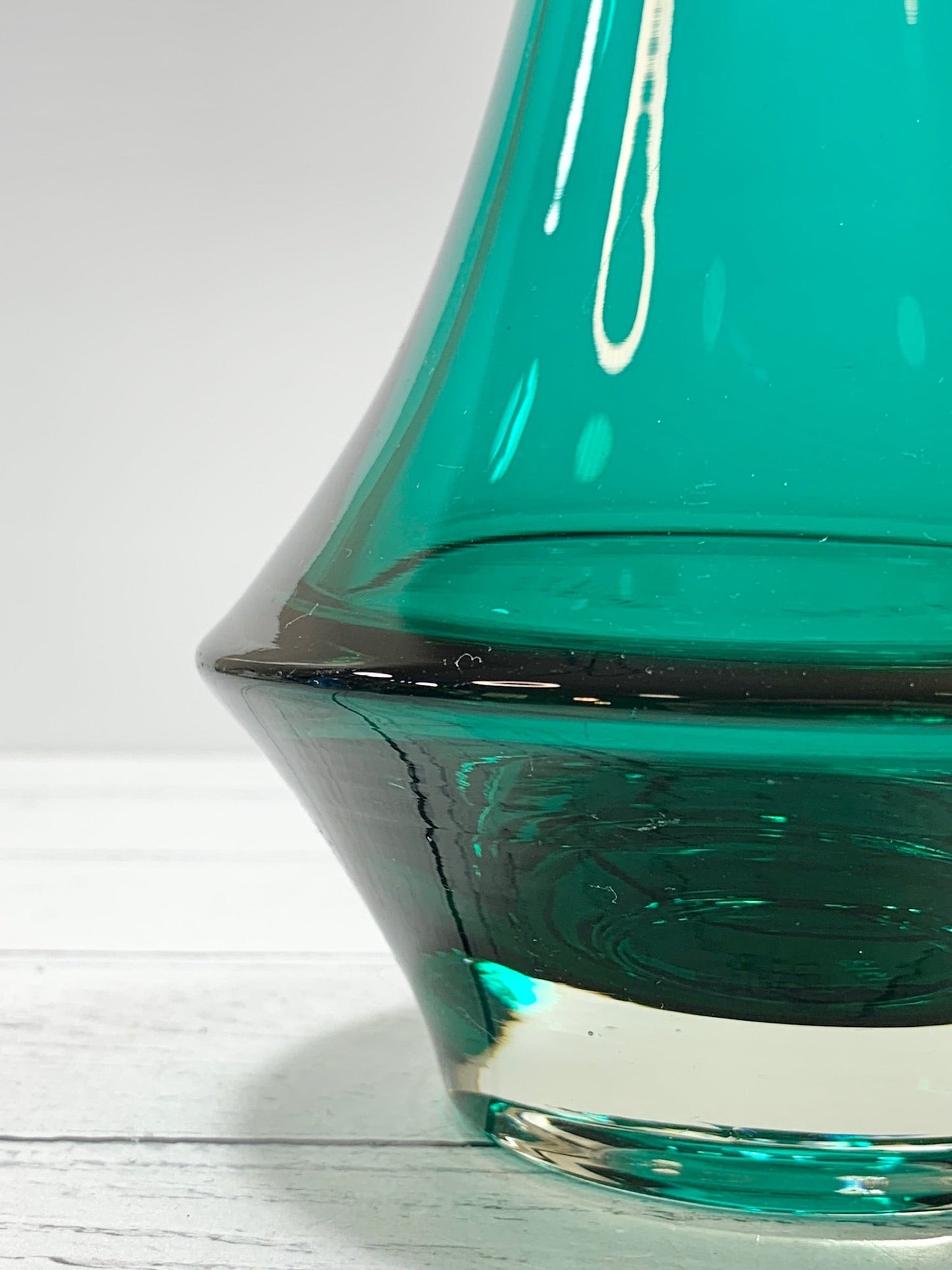 Riihimaki Turquoise Aqua Green Glass Vase Rocket 1960s 1970s Vintage Scandinavian Finnish Retro Present Emerald Gifts