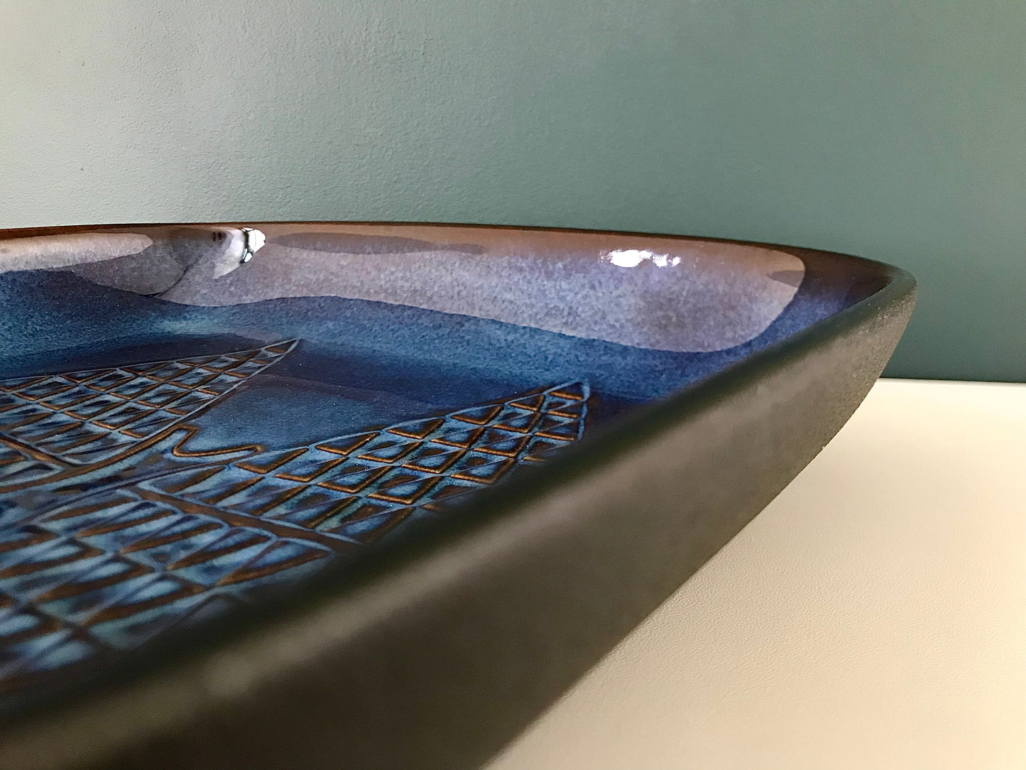 LARGE Soholm Pottery Danish Blue Ceramic Dish 1960s 1970s Fruit Bowl 3333