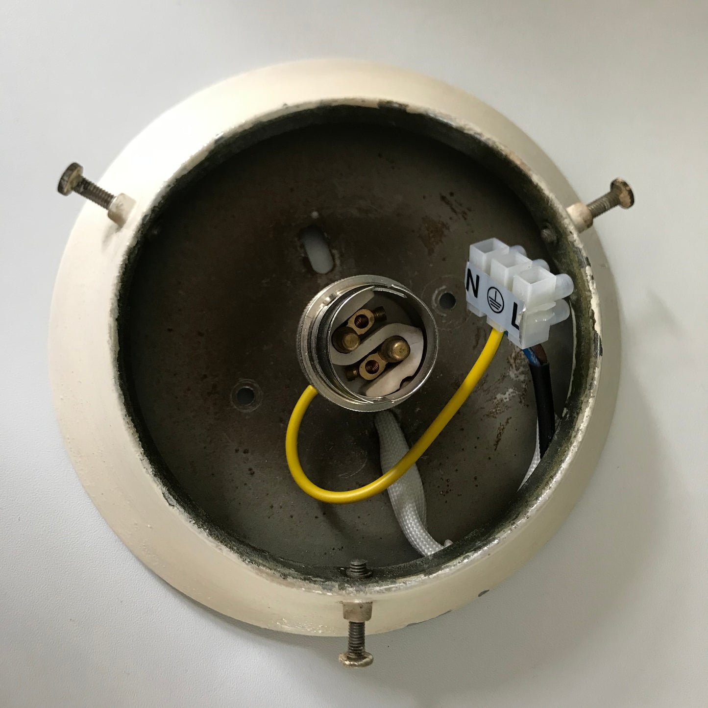 Vintage British Opal White Glass Ball Flush Ceiling Lamp Light 1950s 1960s - UK ONLY