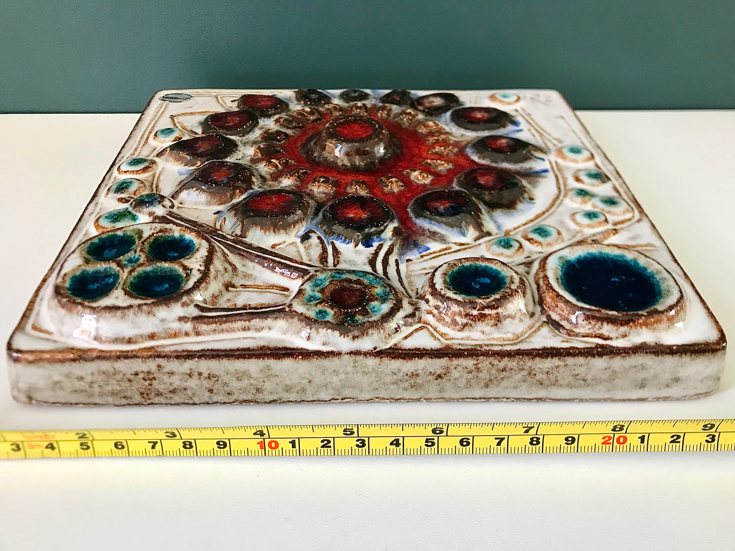 Soholm Pottery Danish Ceramic Wall Relief Turquoise Retro Vintage 1960s 1970s