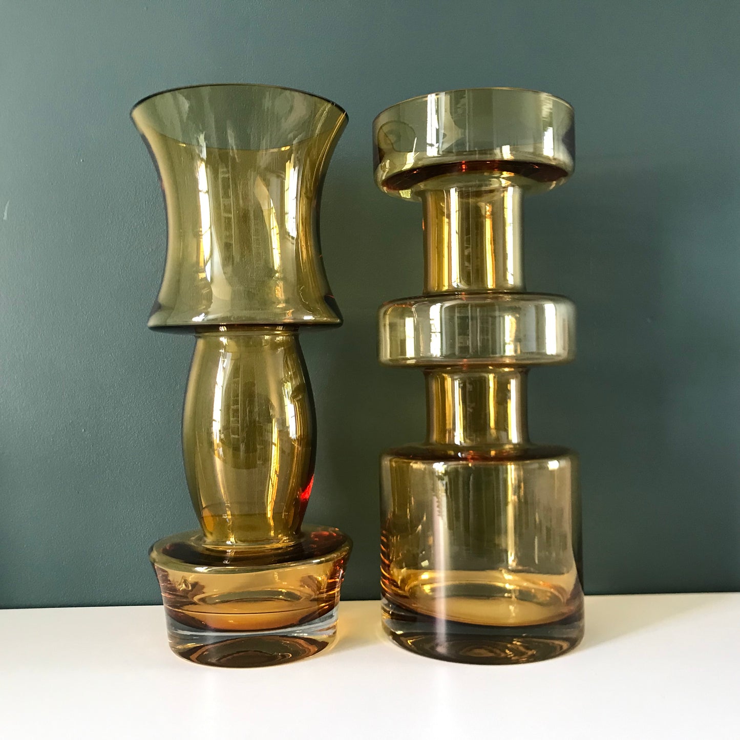 Riihimaki Amber Yellow Cog Glass Vase Tamara Aladin 1970s Scandinavian