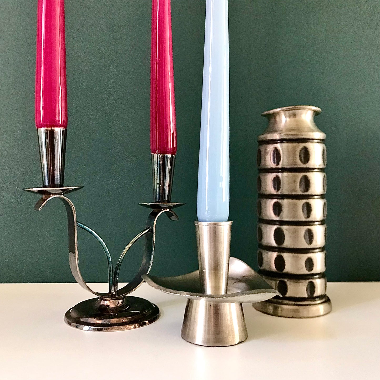 Vintage Danish Berg Silver Candle Holder Candleabra Modernist 1950s 1960s Asymmetric