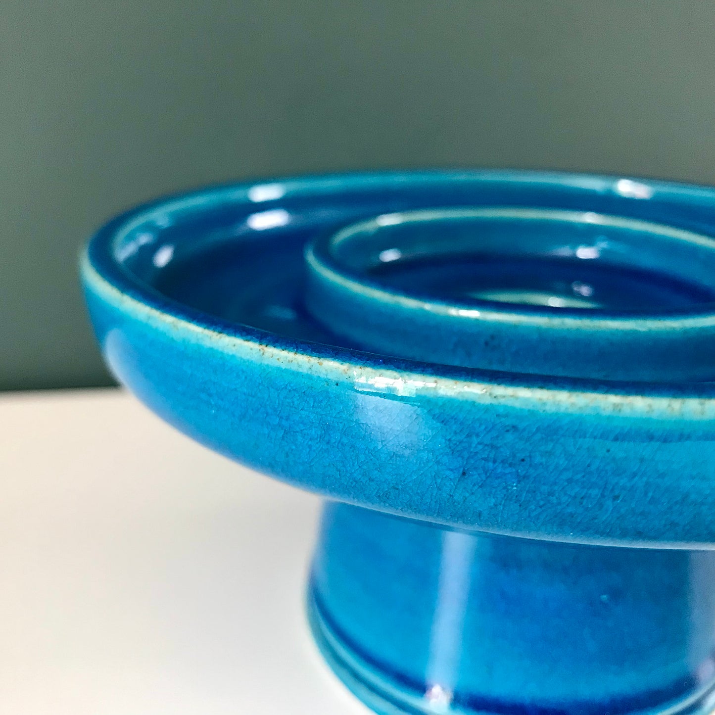 Kahler Danish Pottery Turquoise Blue Ceramic Candle Holder 1960s 1970s