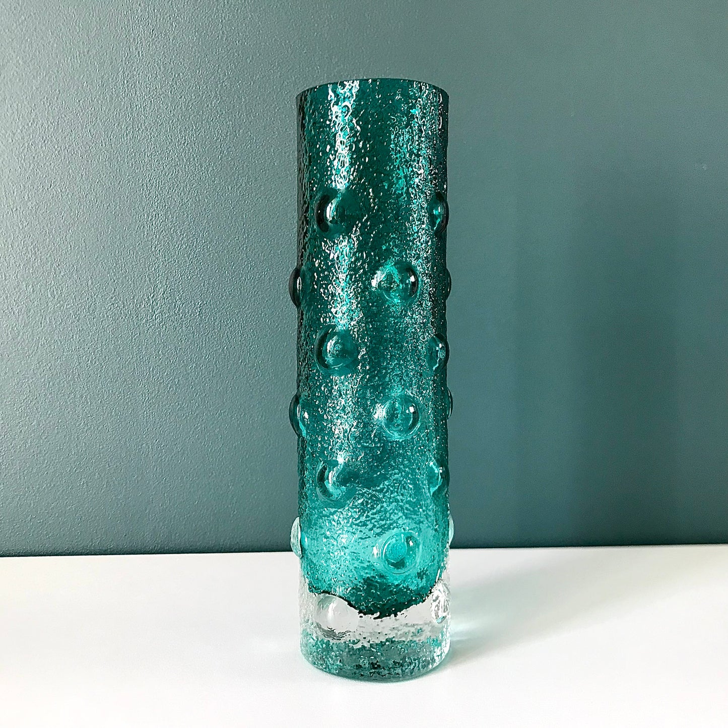Riihimaki Finnish Turquoise Aqua Emerald Jade Green Glass Vase 1960s 1970s 1462