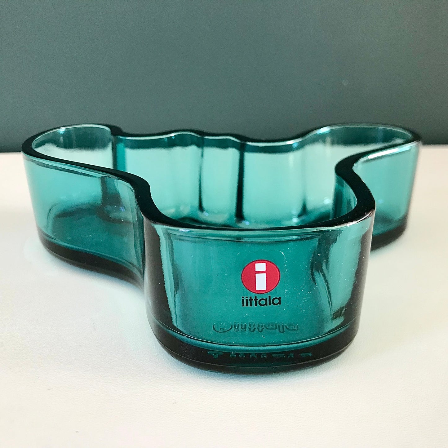 Boxed Iittala Alvar Aalto Savoy Petrol Blue Glass Dish 136mm Scandinavian Iconic Design